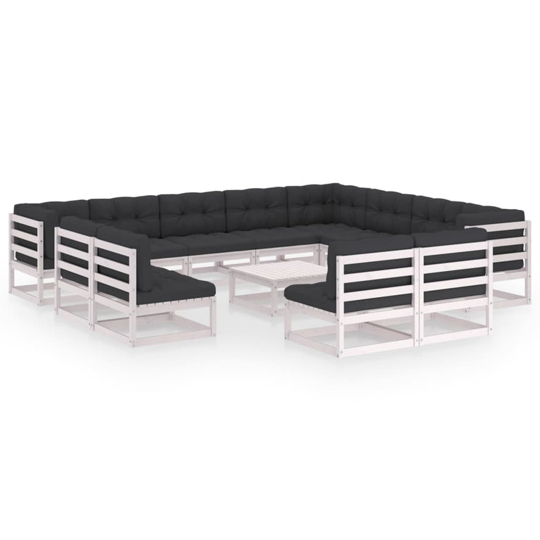 13-delige Loungeset met kussens massief grenenhout wit MeubelReus