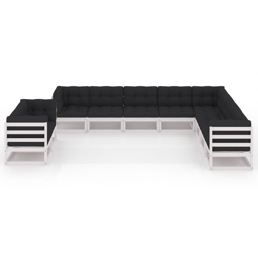 10-delige Loungeset met kussens massief grenenhout wit MeubelReus