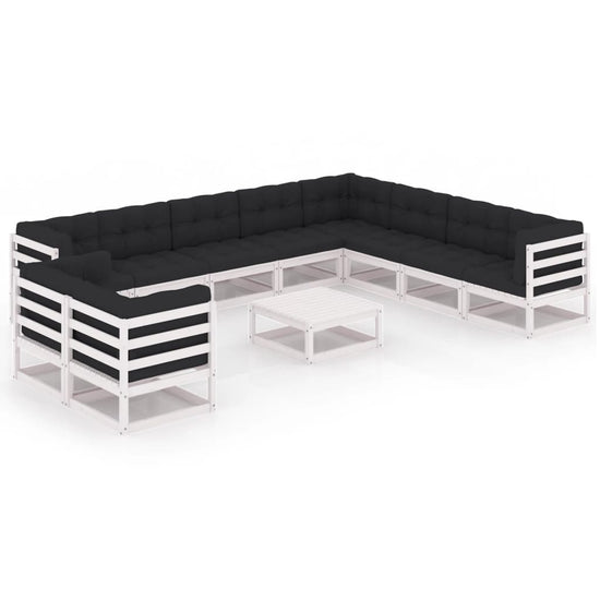 11-delige Loungeset met kussens massief grenenhout wit MeubelReus