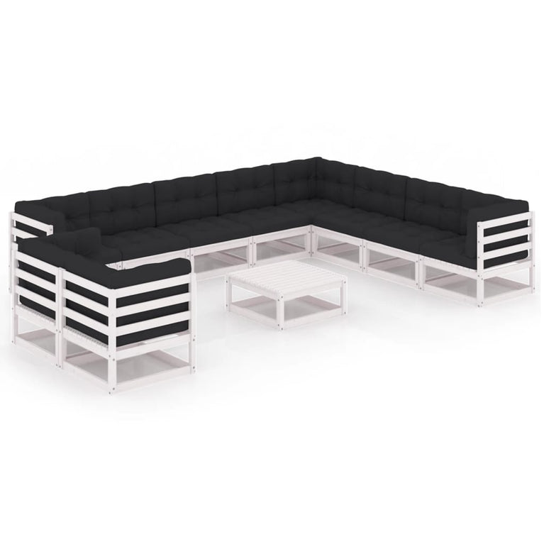 11-delige Loungeset met kussens massief grenenhout wit MeubelReus