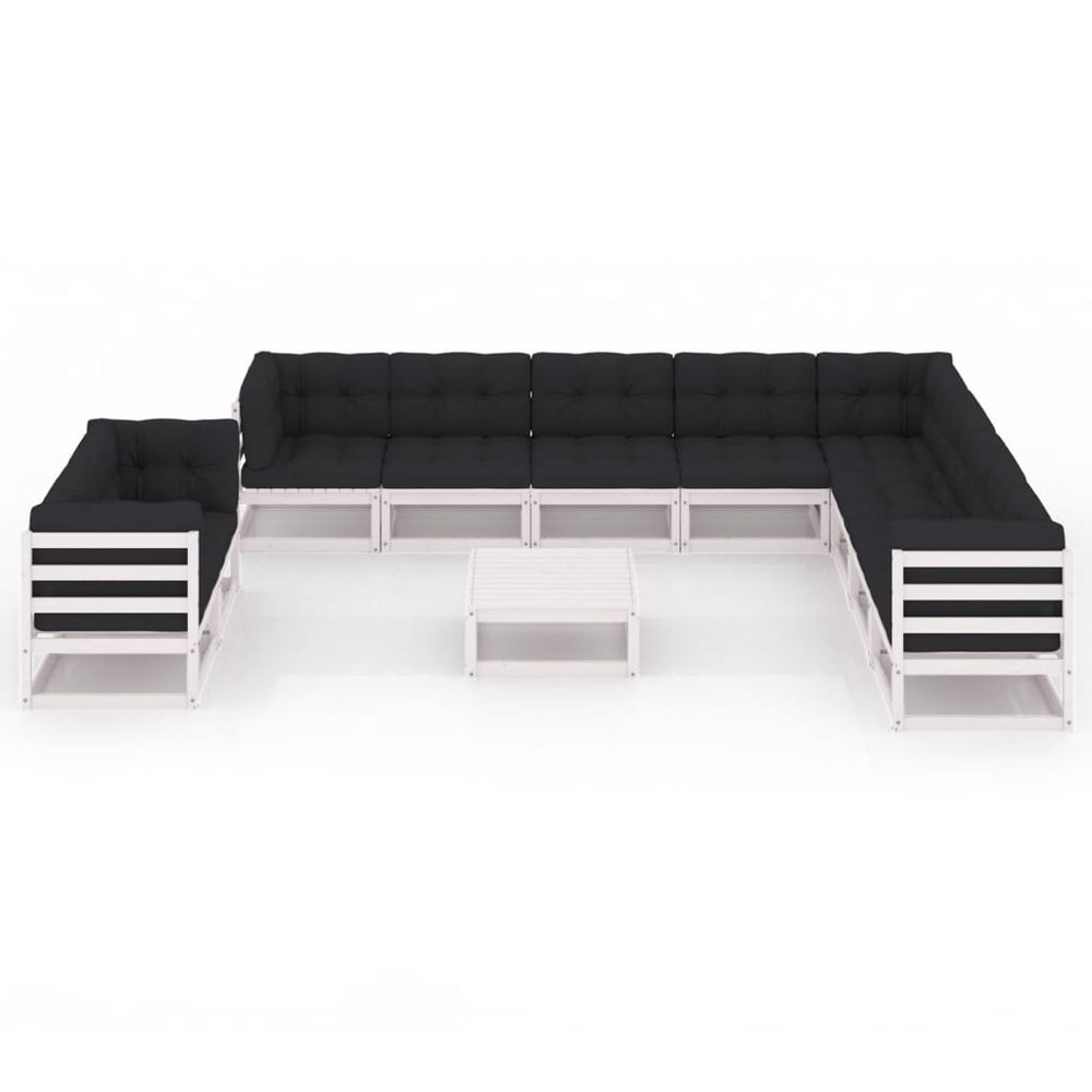 11-delige Loungeset met kussens massief grenenhout wit MeubelReus