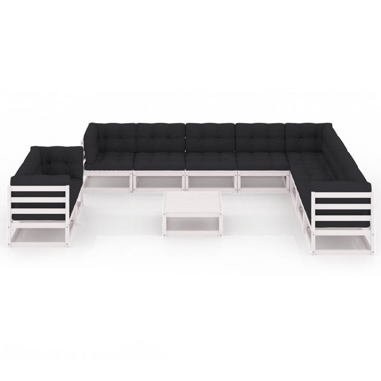 11-delige Loungeset met kussens massief grenenhout wit MeubelReus