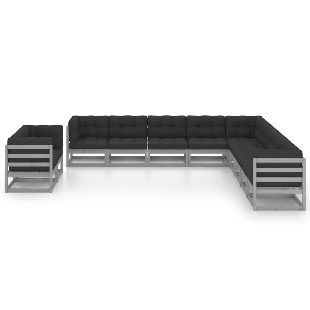 11-delige Loungeset met kussens massief grenenhout grijs MeubelReus