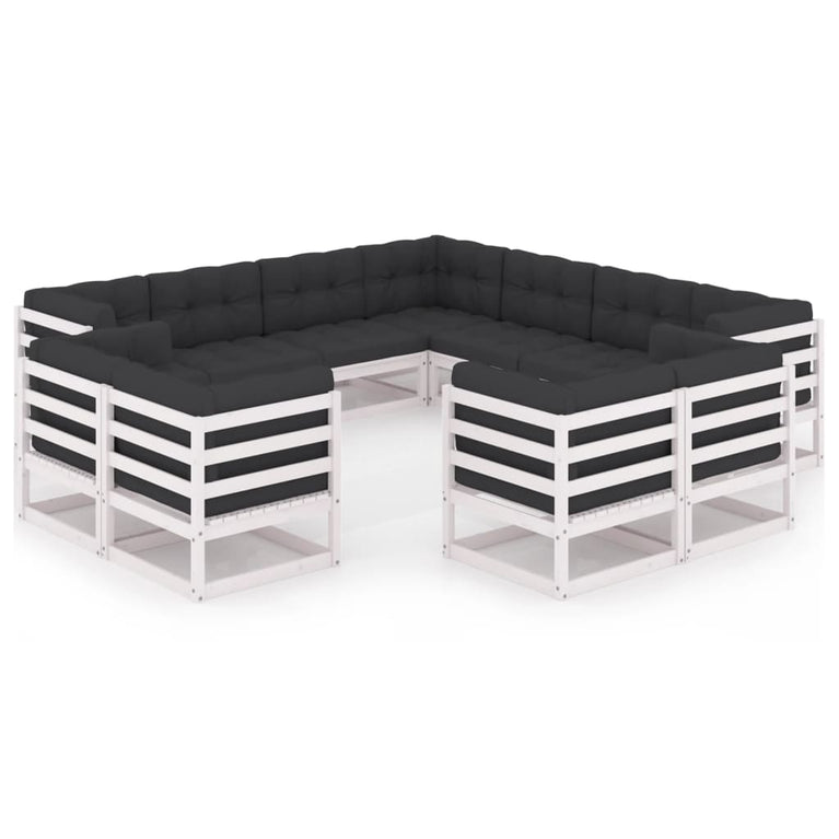 11-delige Loungeset met kussens massief grenenhout wit MeubelReus