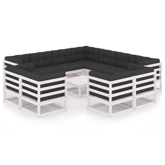 12-delige Loungeset met kussens massief grenenhout wit MeubelReus