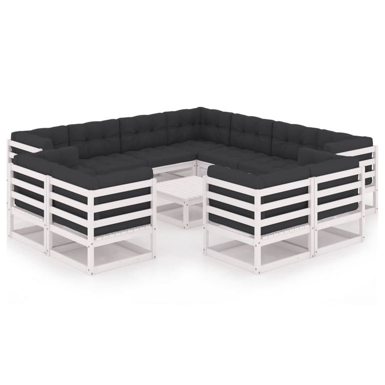 12-delige Loungeset met kussens massief grenenhout wit MeubelReus