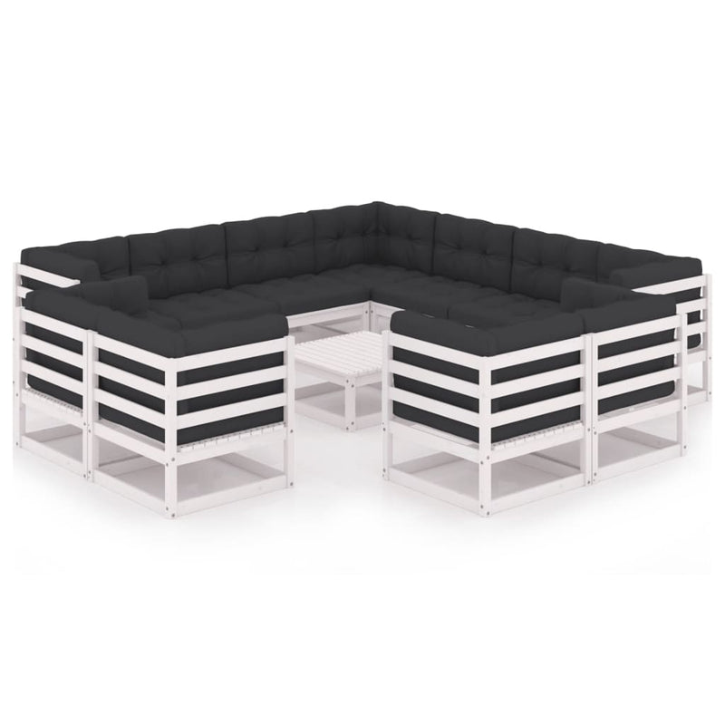 12-delige Loungeset met kussens massief grenenhout wit MeubelReus