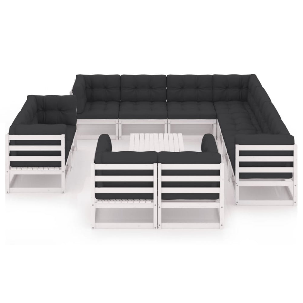 12-delige Loungeset met kussens massief grenenhout wit MeubelReus