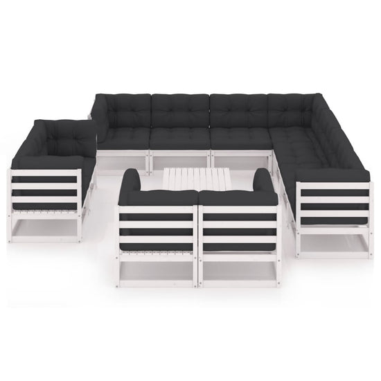 12-delige Loungeset met kussens massief grenenhout wit MeubelReus