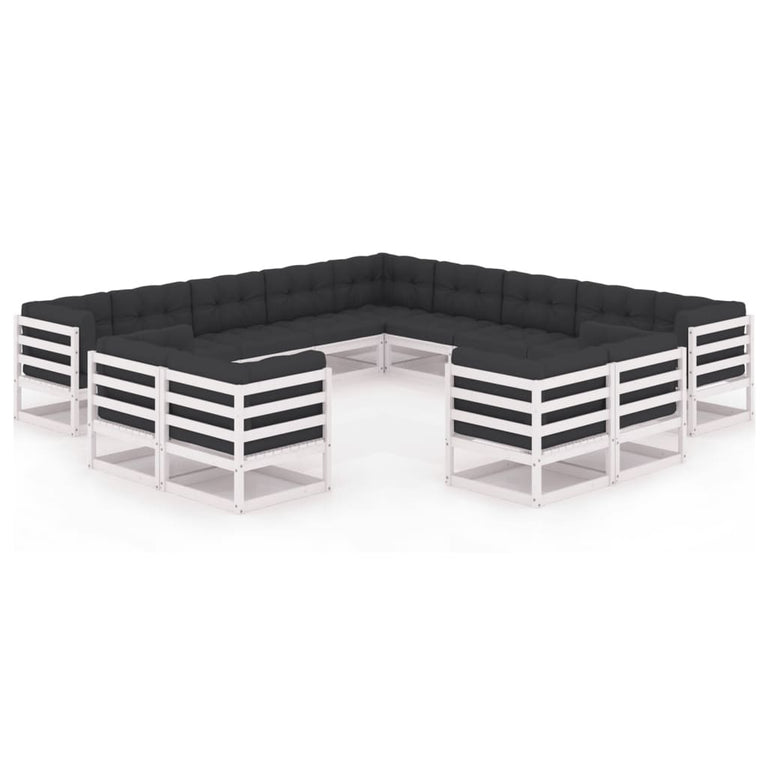 13-delige Loungeset met kussens massief grenenhout wit MeubelReus