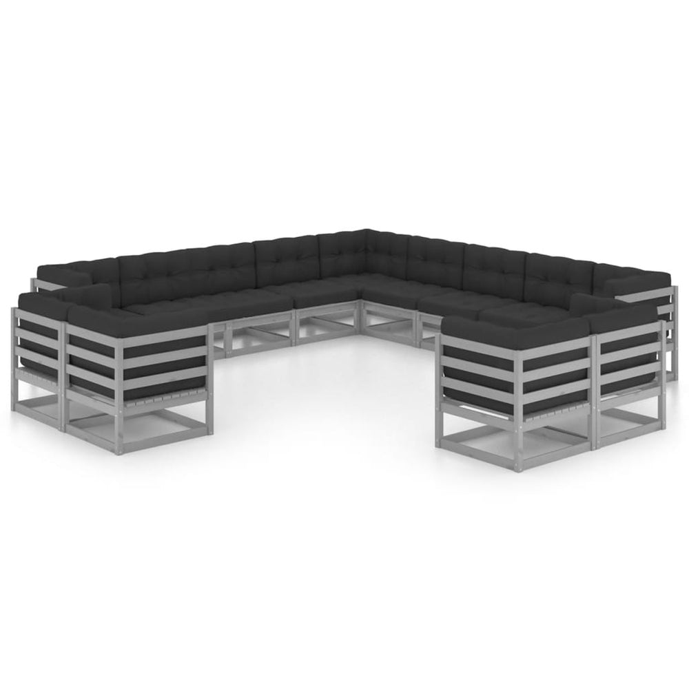 13-delige Loungeset met kussens massief grenenhout grijs MeubelReus