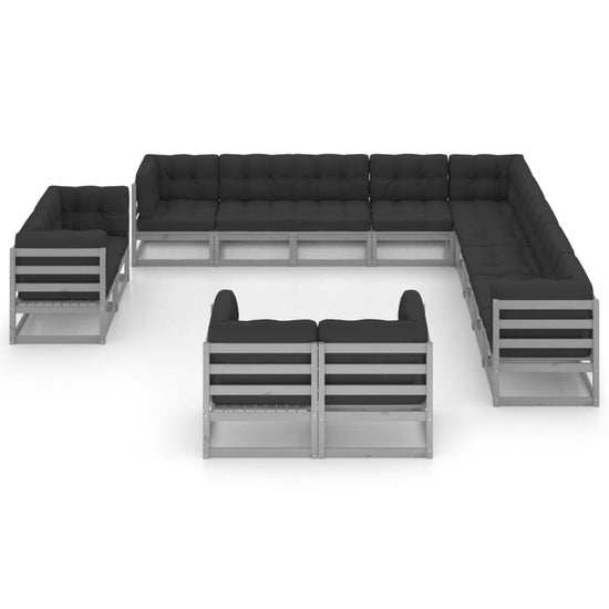 13-delige Loungeset met kussens massief grenenhout grijs MeubelReus