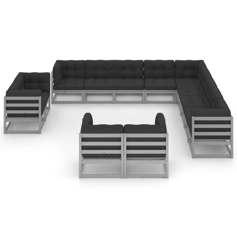 13-delige Loungeset met kussens massief grenenhout grijs MeubelReus