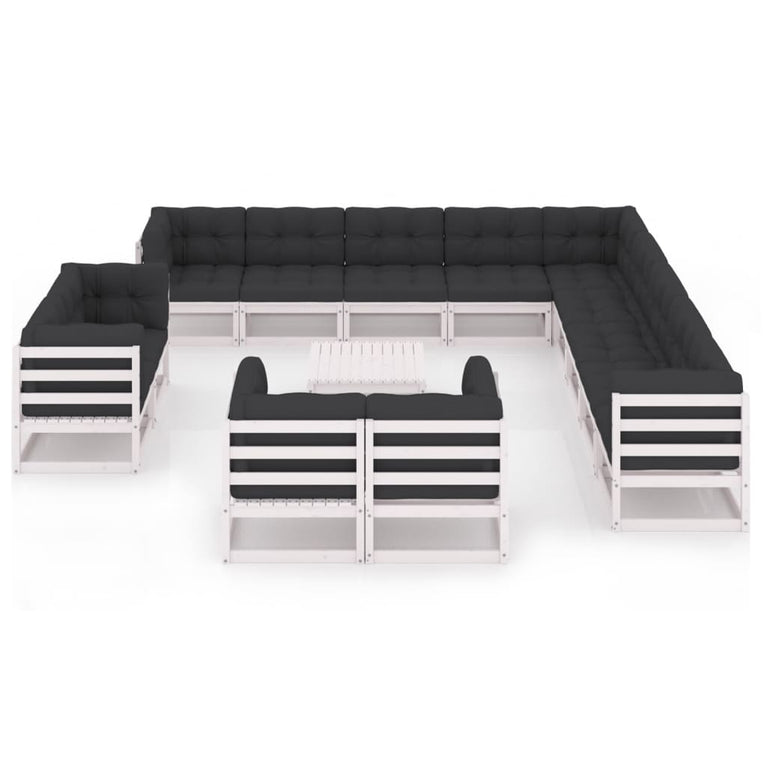 14-delige Loungeset met kussens massief grenenhout wit MeubelReus