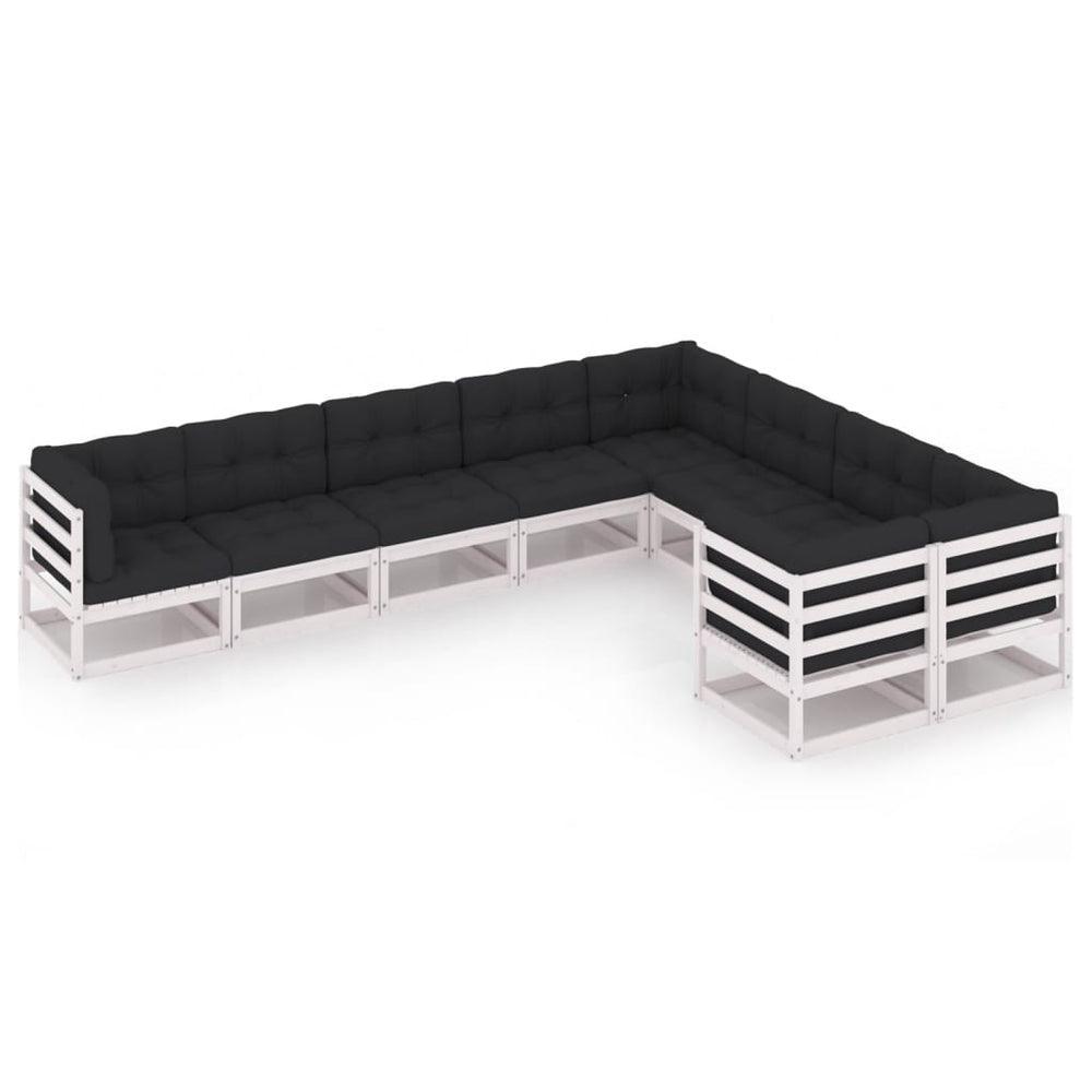 9-delige Loungeset met kussens massief grenenhout wit MeubelReus