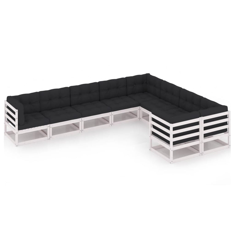 9-delige Loungeset met kussens massief grenenhout wit MeubelReus