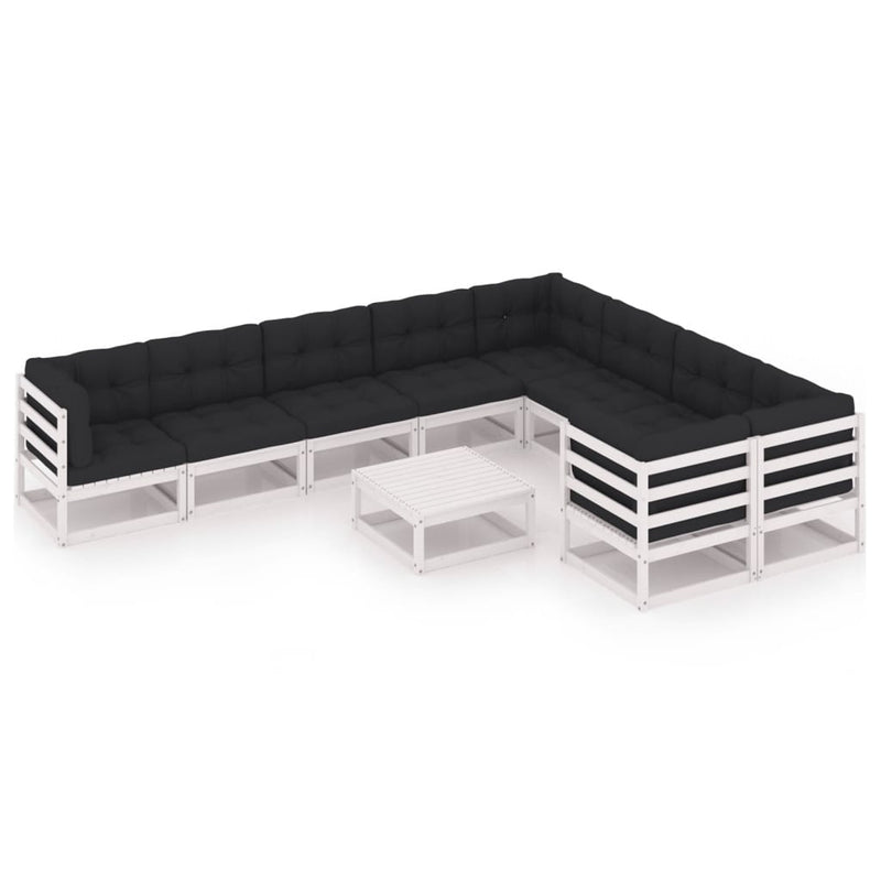 10-delige Loungeset met kussens massief grenenhout wit MeubelReus