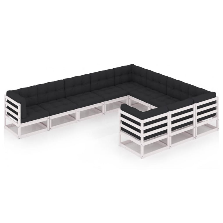 10-delige Loungeset met kussens massief grenenhout wit MeubelReus