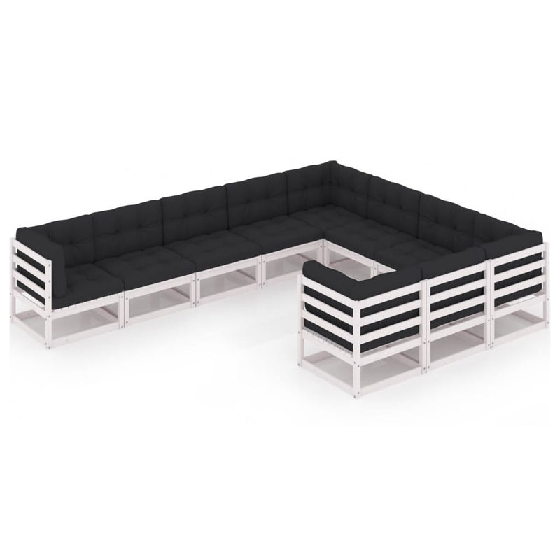 10-delige Loungeset met kussens massief grenenhout wit MeubelReus