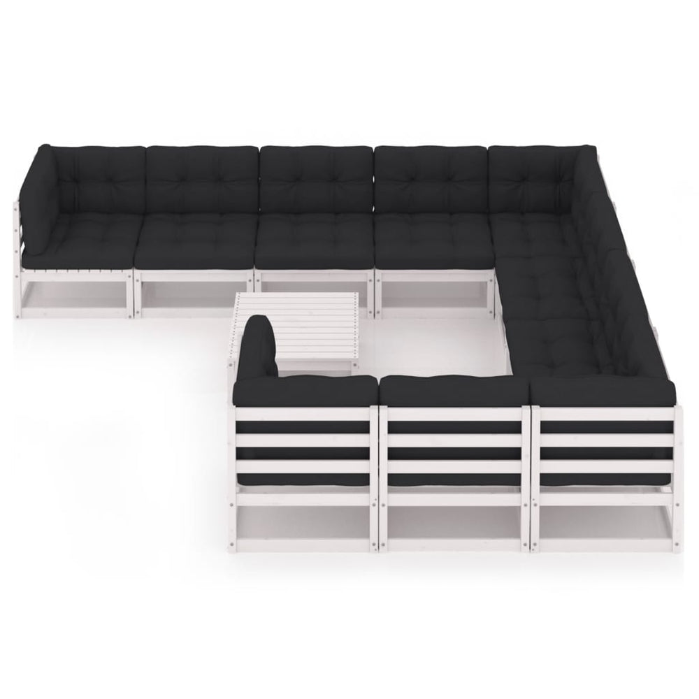 11-delige Loungeset met kussens massief grenenhout wit MeubelReus