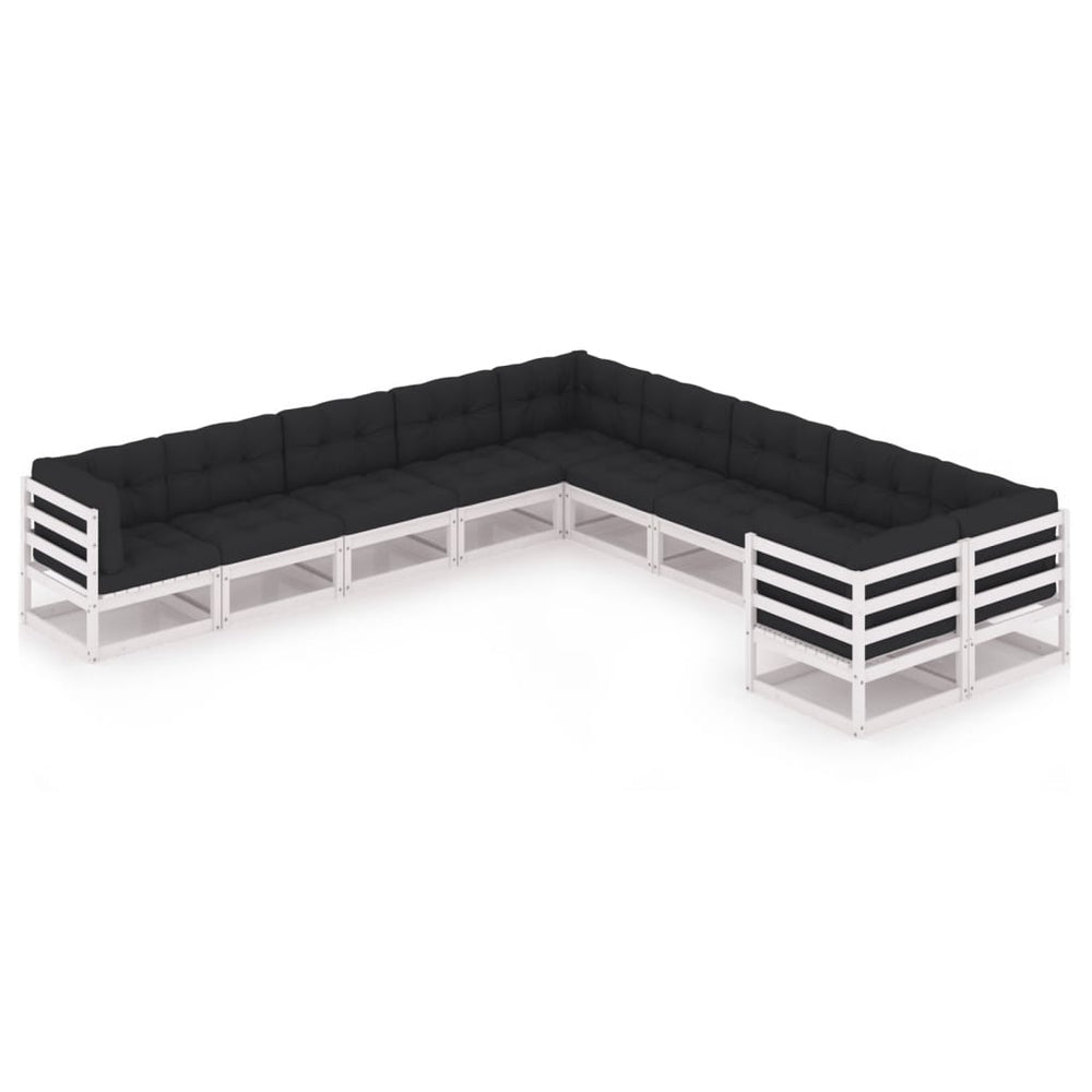 10-delige Loungeset met kussens massief grenenhout wit MeubelReus