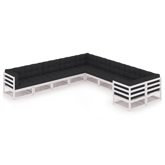 10-delige Loungeset met kussens massief grenenhout wit MeubelReus