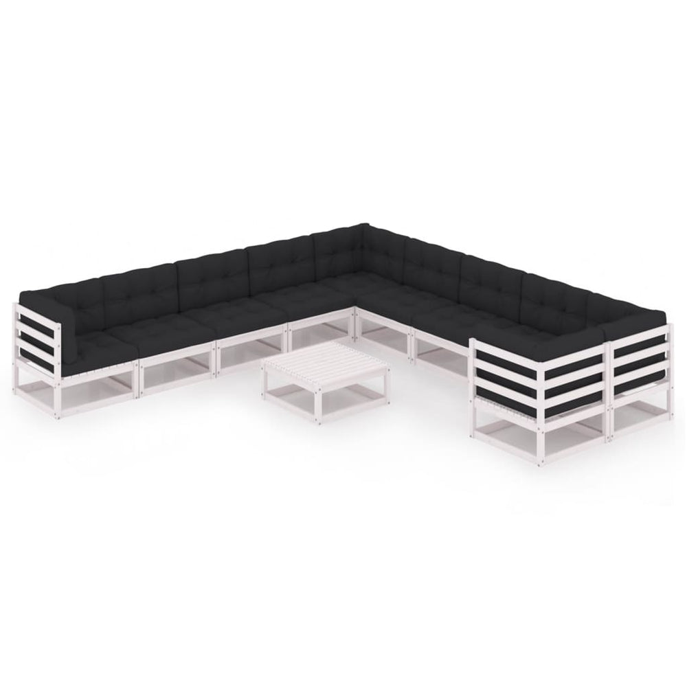 11-delige Loungeset met kussens massief grenenhout wit MeubelReus