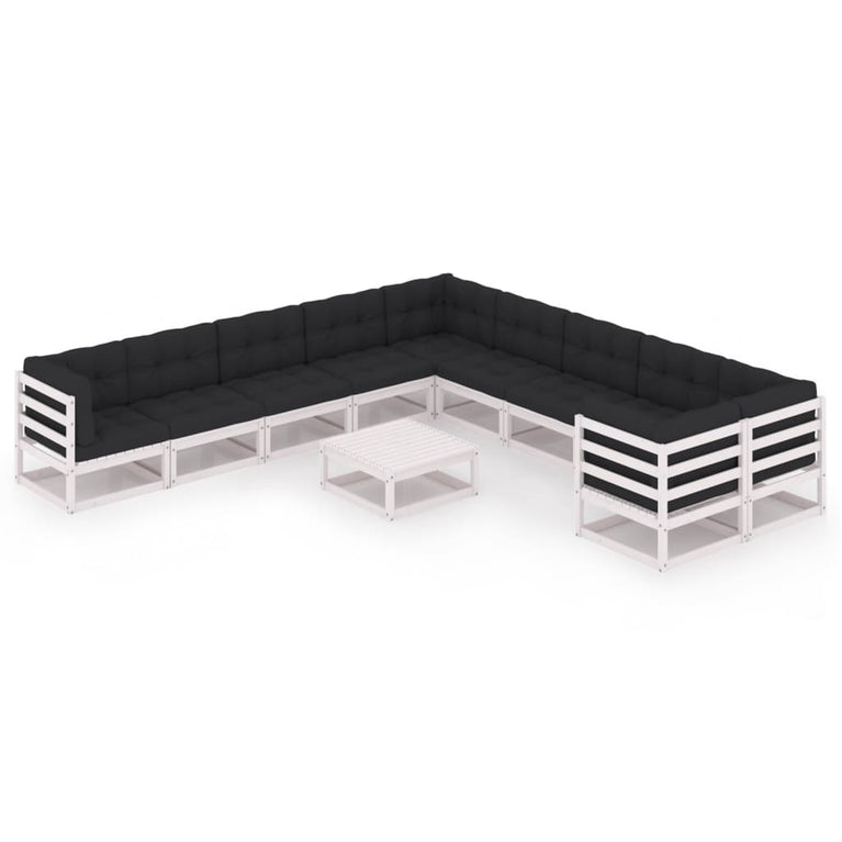 11-delige Loungeset met kussens massief grenenhout wit MeubelReus