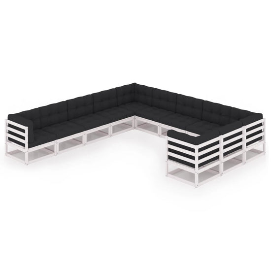 11-delige Loungeset met kussens massief grenenhout wit MeubelReus