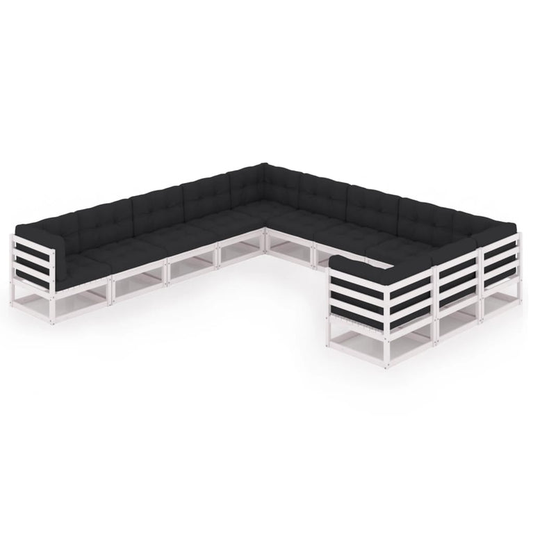 11-delige Loungeset met kussens massief grenenhout wit MeubelReus