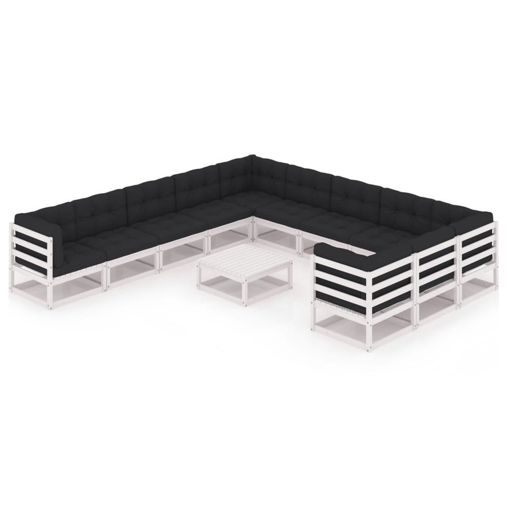 12-delige Loungeset met kussens massief grenenhout wit MeubelReus