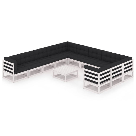 12-delige Loungeset met kussens massief grenenhout wit MeubelReus