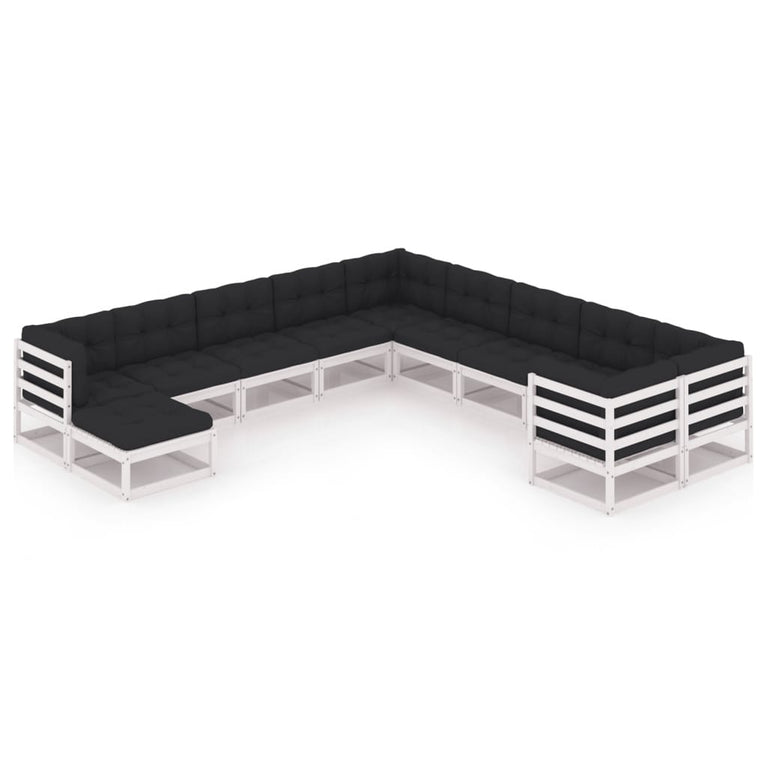 11-delige Loungeset met kussens massief grenenhout wit MeubelReus