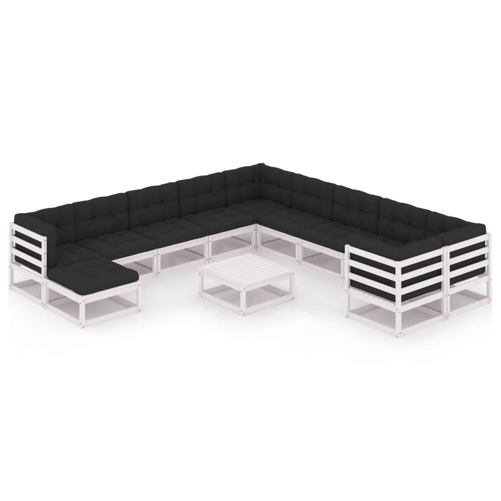 12-delige Loungeset met kussens massief grenenhout wit MeubelReus