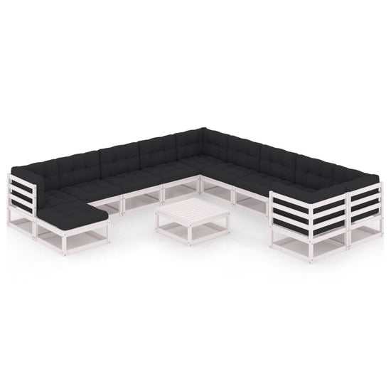 12-delige Loungeset met kussens massief grenenhout wit MeubelReus