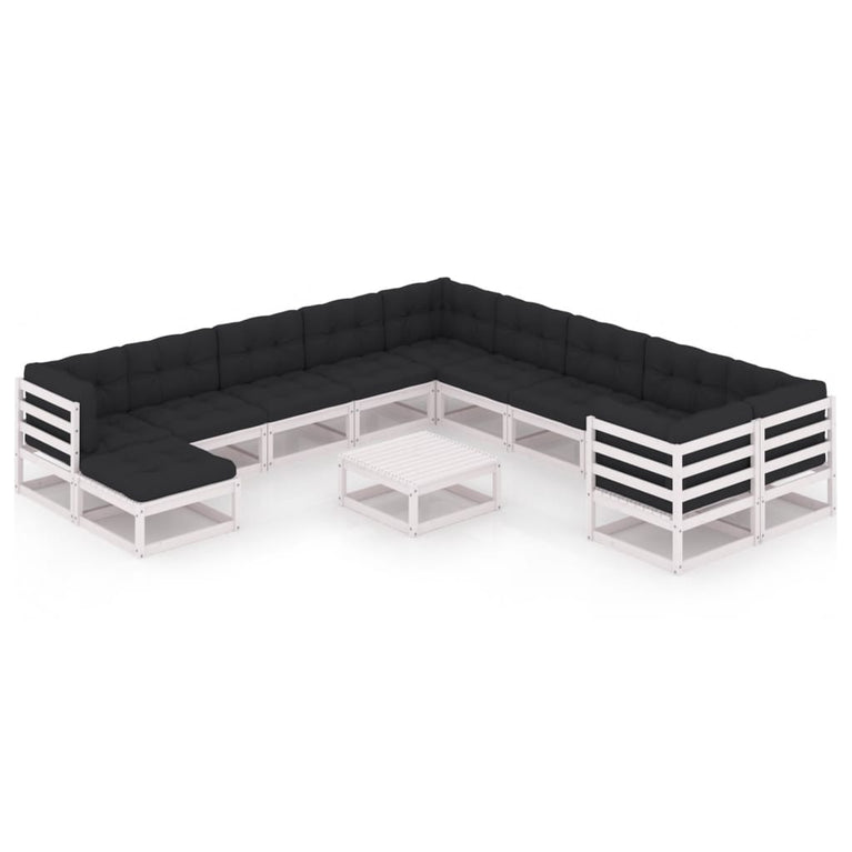 12-delige Loungeset met kussens massief grenenhout wit MeubelReus