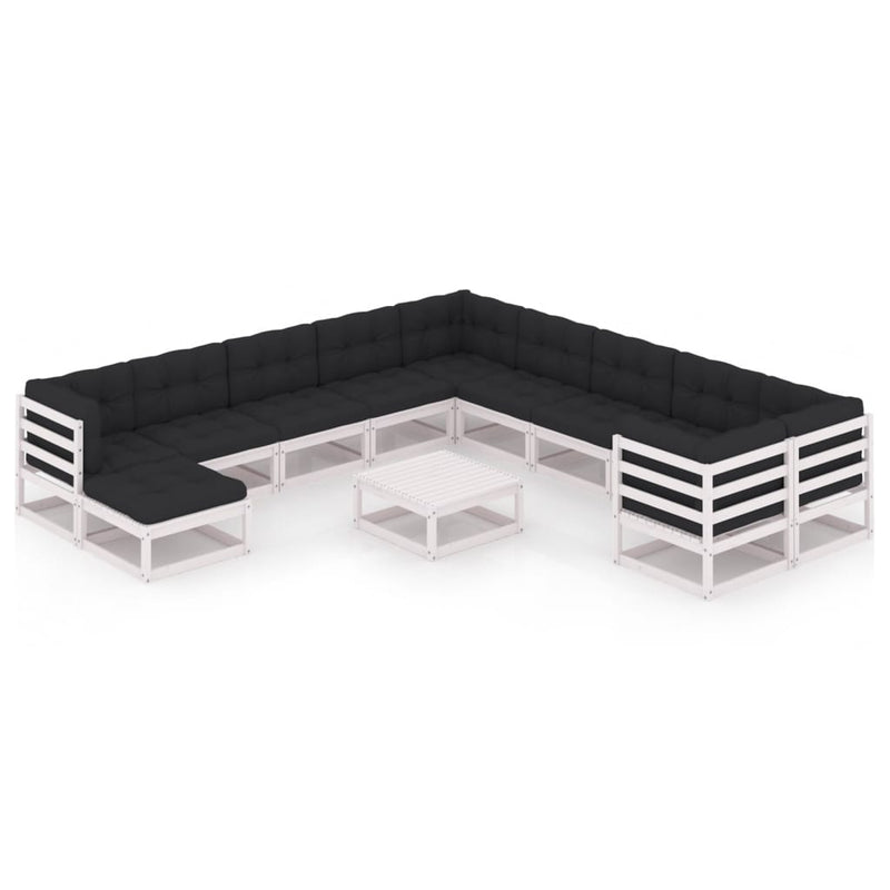 12-delige Loungeset met kussens massief grenenhout wit MeubelReus