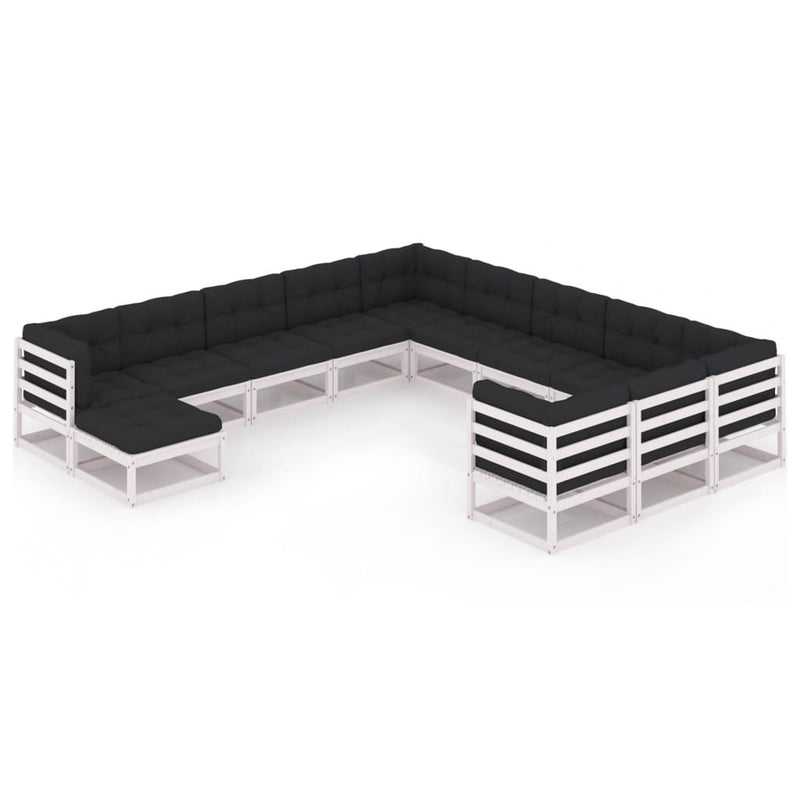 12-delige Loungeset met kussens massief grenenhout wit MeubelReus