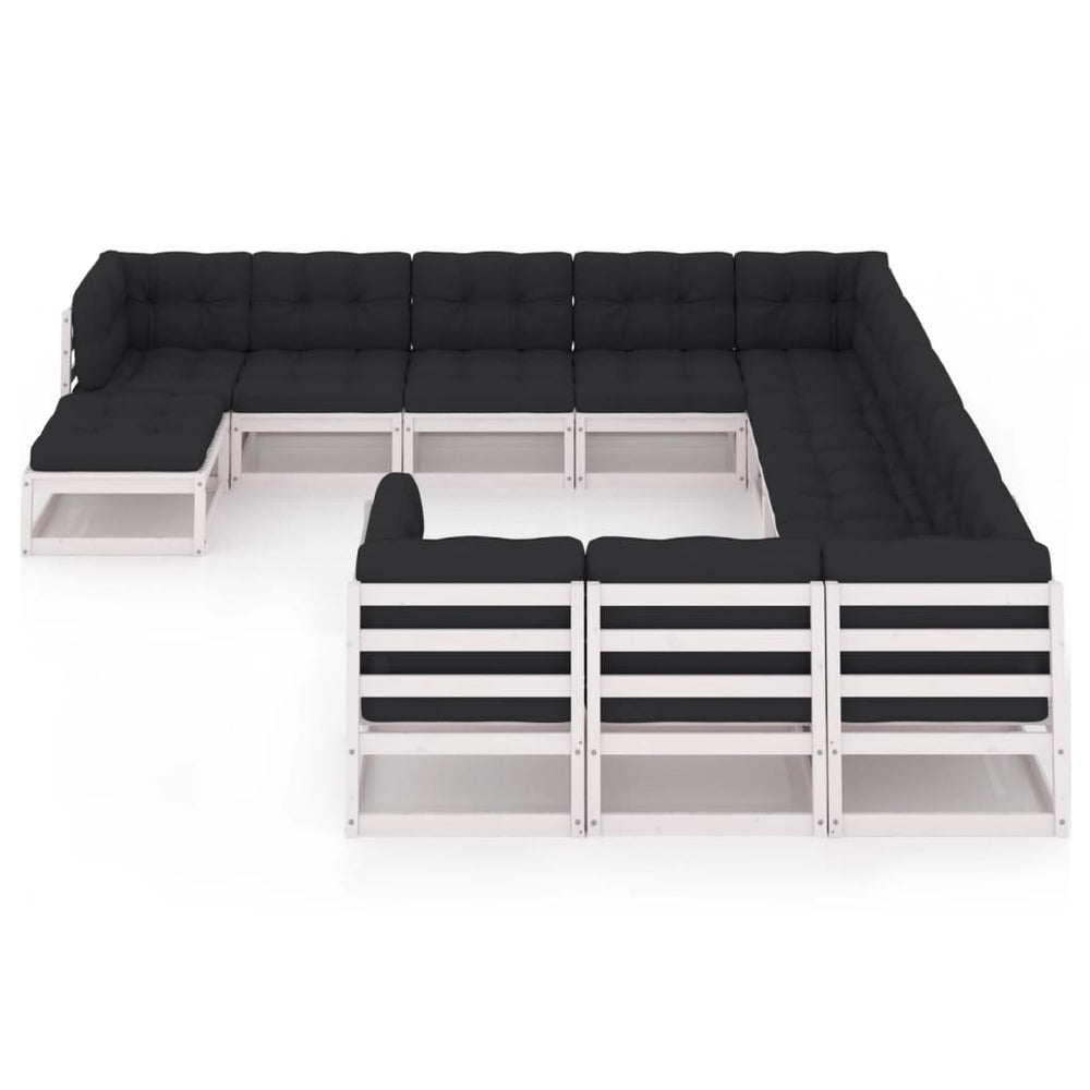 12-delige Loungeset met kussens massief grenenhout wit MeubelReus