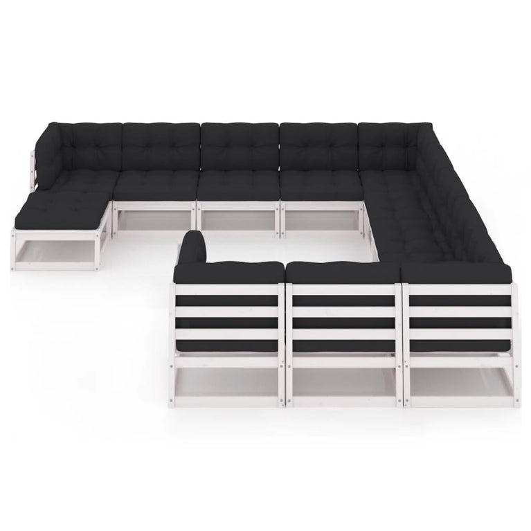 12-delige Loungeset met kussens massief grenenhout wit MeubelReus