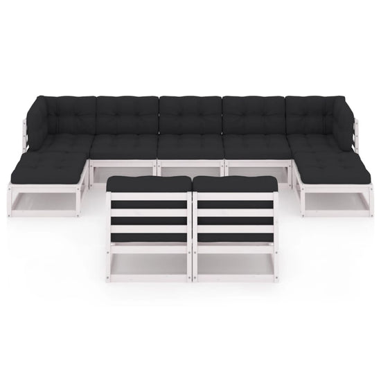 9-delige Loungeset met kussens massief grenenhout wit MeubelReus