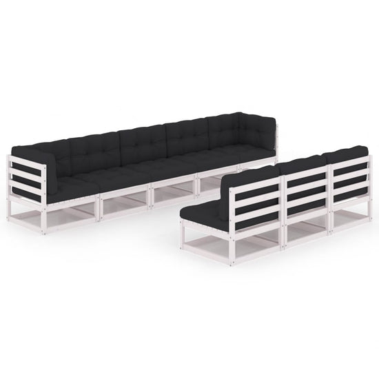 8-delige Loungeset met kussens massief grenenhout wit 