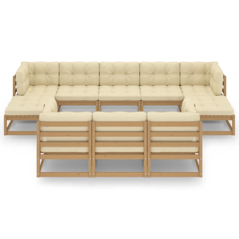 10-delige Loungeset met kussens massief grenenhout honingbruin MeubelReus