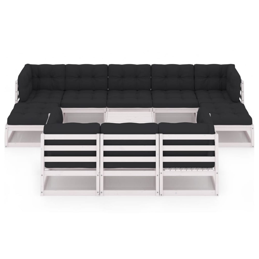 11-delige Loungeset met kussens massief grenenhout wit MeubelReus