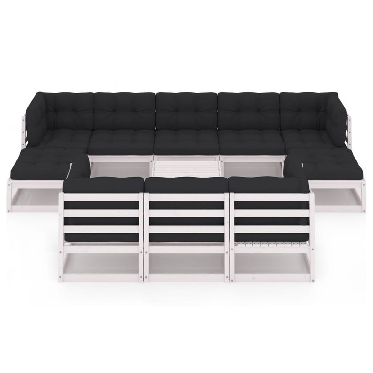 11-delige Loungeset met kussens massief grenenhout wit MeubelReus