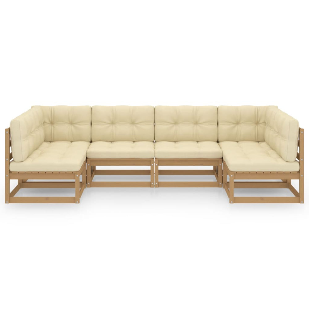 6-delige Loungeset met kussens massief grenenhout honingbruin MeubelReus