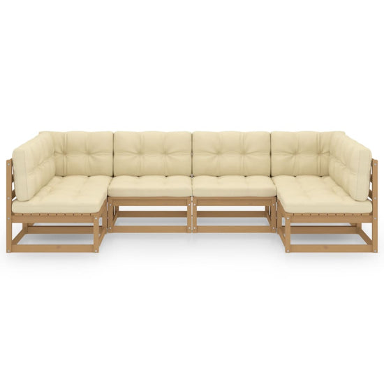 6-delige Loungeset met kussens massief grenenhout honingbruin MeubelReus