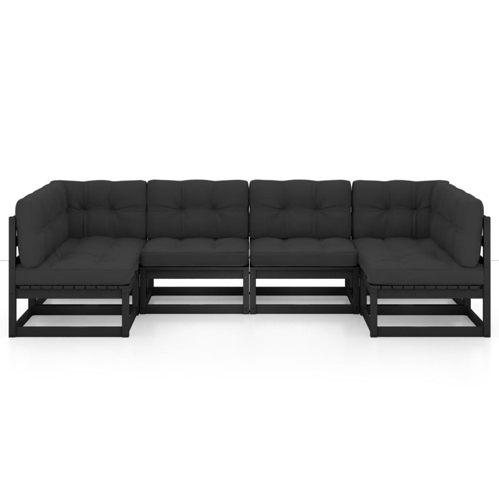 6-delige Loungeset met kussens massief grenenhout zwart MeubelReus