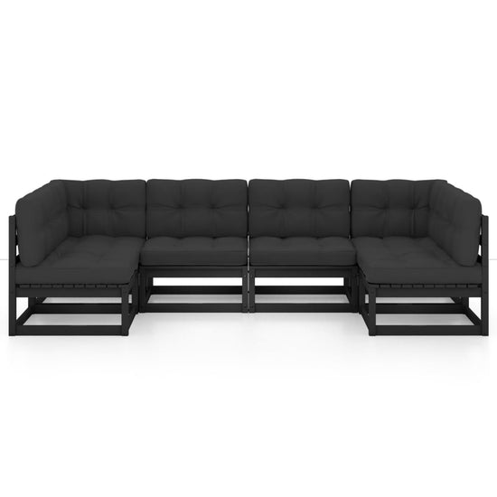 6-delige Loungeset met kussens massief grenenhout zwart MeubelReus