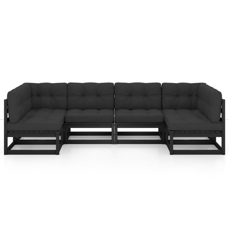 6-delige Loungeset met kussens massief grenenhout zwart MeubelReus